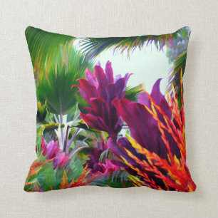 Tropical Flora and Palm Leaves Cushion