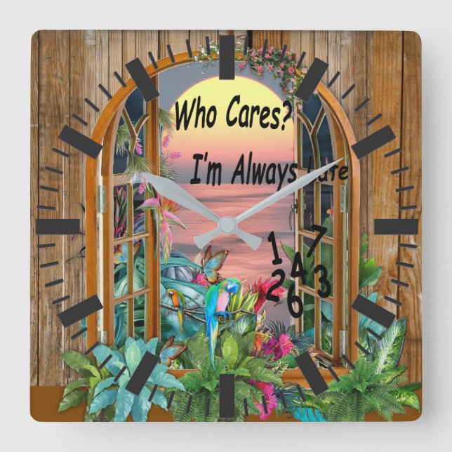 Tropical Flora Paradise at Sunset  Square Wall Clock (Front)