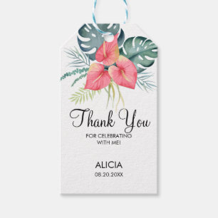 Tropical Flora Pink Anthurium & Monstera Thank You Gift Tags