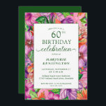 Tropical Floral 60th Birthday Party Invitation<br><div class="desc">Bright, Elegant Tropical Floral 60th Birthday Party Invitations with elegant modern tropical watercolor flowers such as jasmine, hibiscus, plumeria, bird of paradise, as well as tropical leaves. The back is a tropical island green. Perfect for your luxury celebration or luau. The year can easily be changed. If you need assistance...</div>