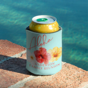 Tropical Floral Aloha Family Reunion  Can Cooler
