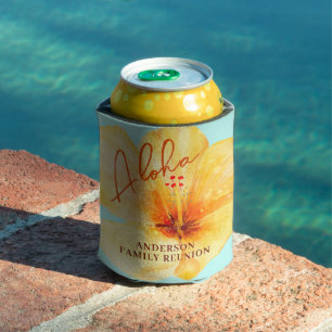 Tropical Floral Aloha Family Reunion  Can Cooler