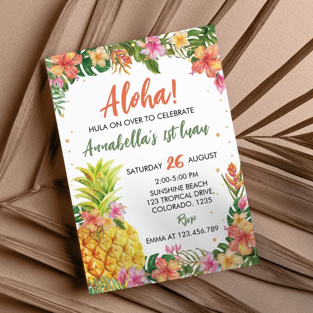 Tropical Floral Aloha First Luau Birthday Invitation (Creator Uploaded)