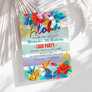 Tropical Floral Aloha Luau Birthday Party Invitation
