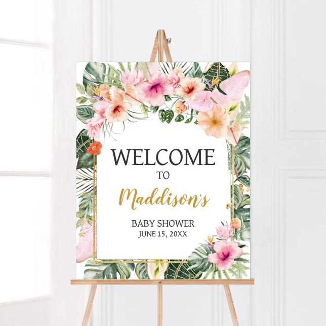Tropical Floral Aloha Welcome Sign (Girl Hawaiian Baby Shower Welcome Sign)