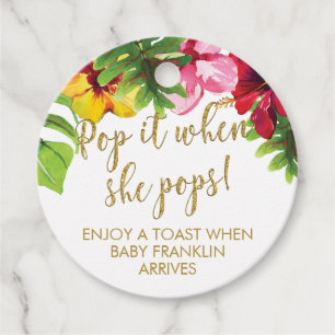 Tropical Floral and Gold Pop It When She Pops Favour Tags