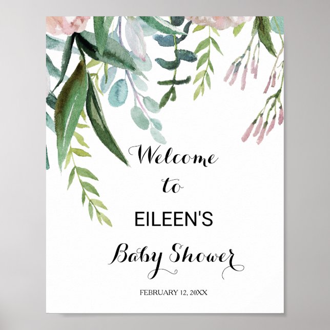 Tropical Floral and Greenery Baby Shower Welcome Poster (Front)