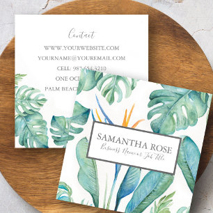 Tropical Floral and Monstera Leaf Square Business Card