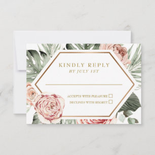 Tropical Floral and Palm Leaves Wedding RSVP Card