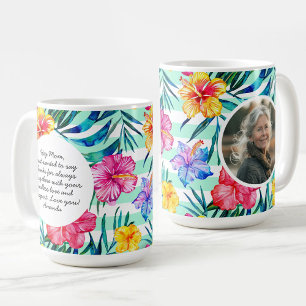 Tropical Floral Aqua Stripe Mother's Day Photo Coffee Mug