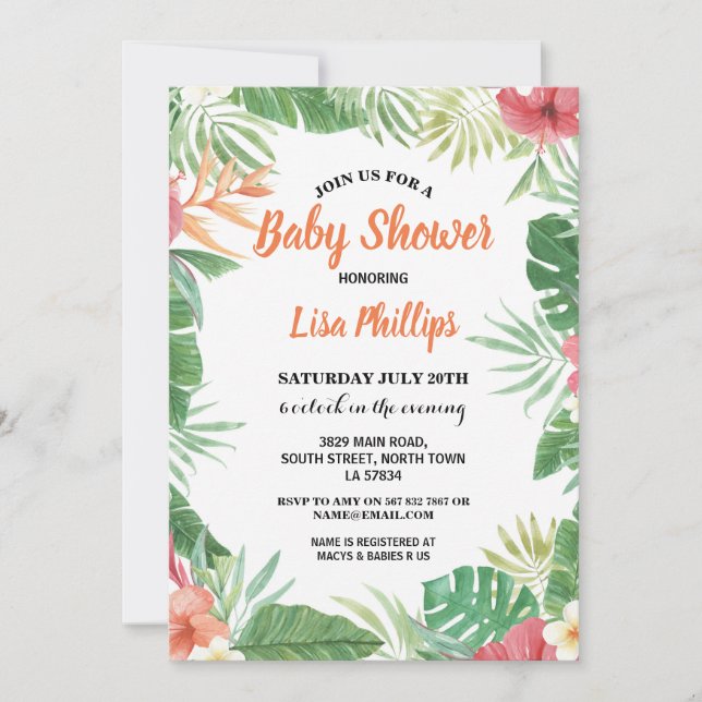 Tropical Floral Baby Shower Aloha Invite Party (Front)