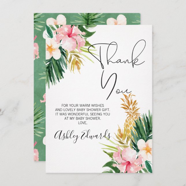 Tropical Floral Baby Shower Thank You Card (Front/Back)