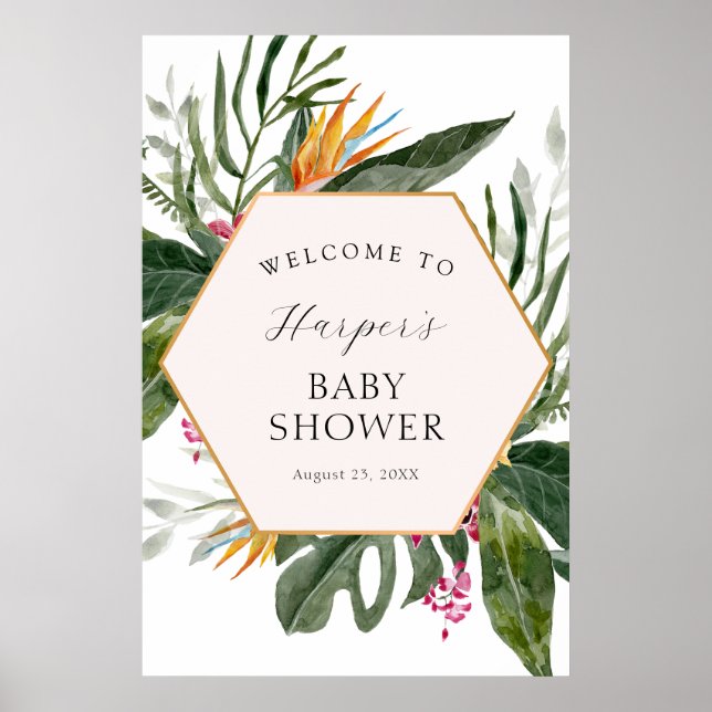 Tropical Floral Baby Shower Welcome Poster (Front)