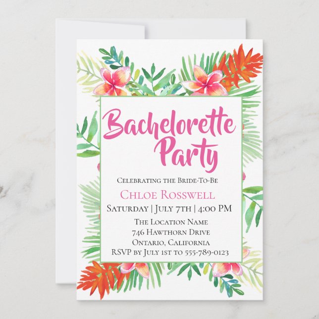 Tropical Floral Bachelorette Party Invitation (Front)