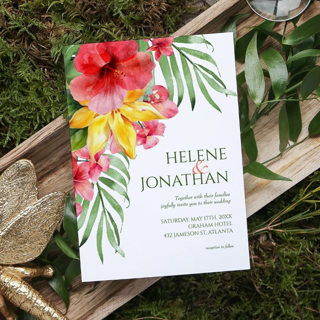 Tropical Floral Beach Colourful Destination Weddin Invitation (Tropical Floral Beach Colorful Destination Wedding Invitation)