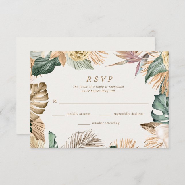 Tropical Floral Beach Destination Wedding  RSVP Card (Front/Back)