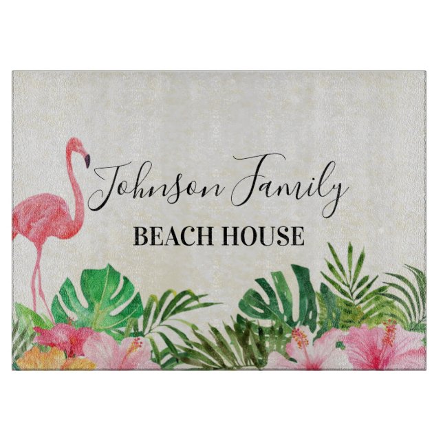 Tropical Floral Beach House Cutting Board  (Front)