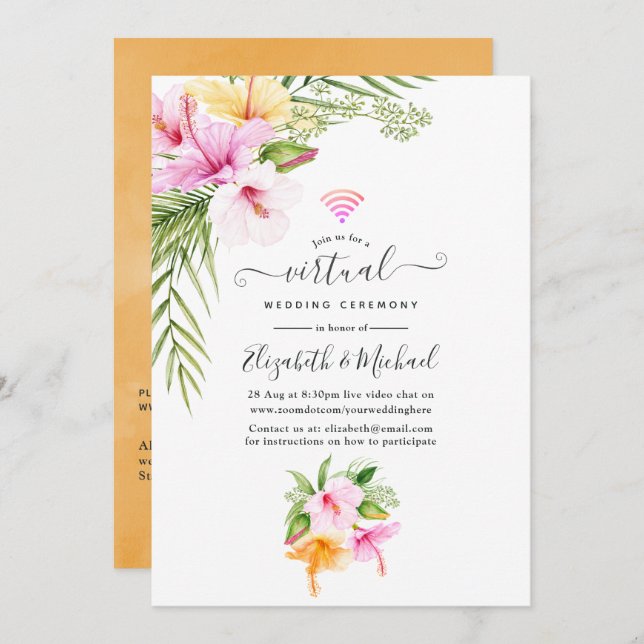 Tropical Floral Beach Online Virtual Wedding Invitation (Front/Back)