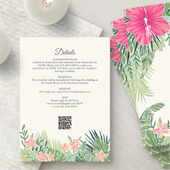 Tropical Floral Beach Wedding Details Enclosure Card (Creator Uploaded)