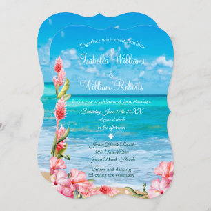 Tropical Floral Beach Wedding Invitation