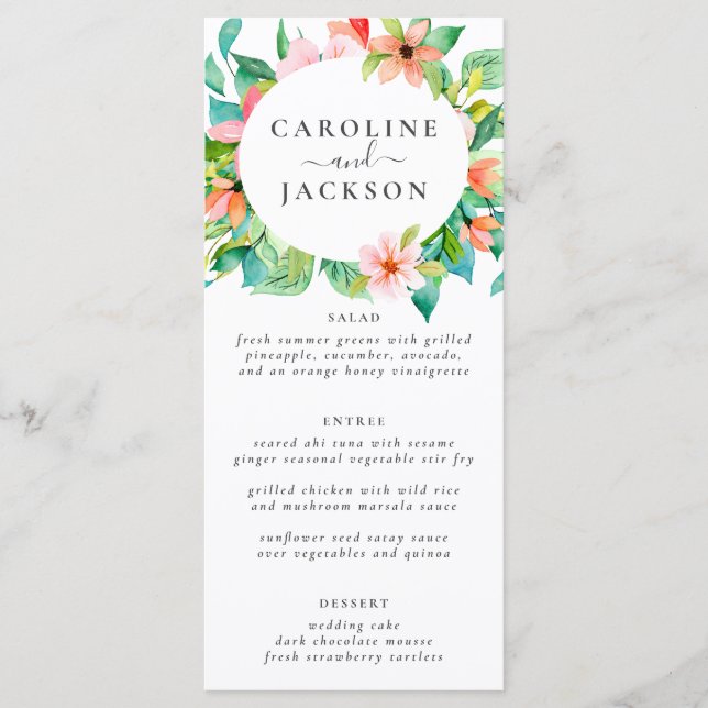 Tropical Floral Beach Wedding Menu (Front)
