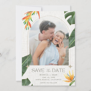Tropical Floral Beach Wedding Photo Save The Date