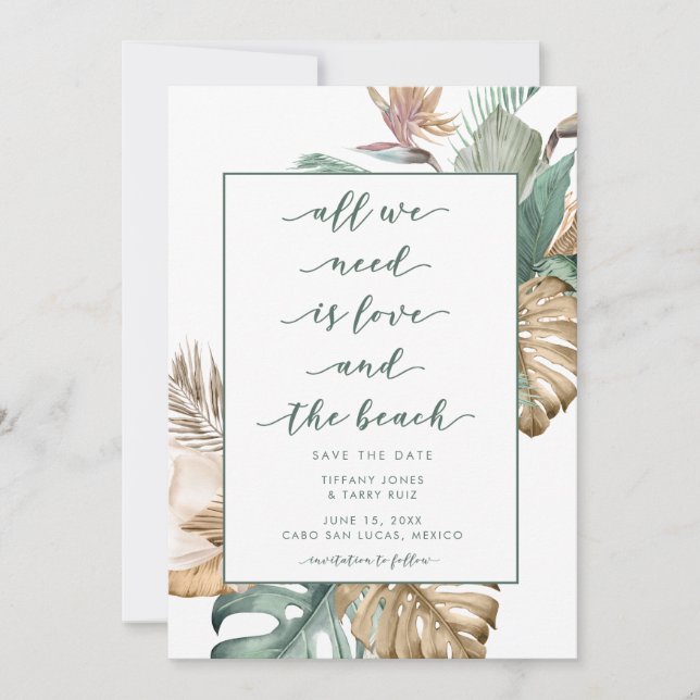 Tropical Floral Beach Wedding Save the Date (Front)