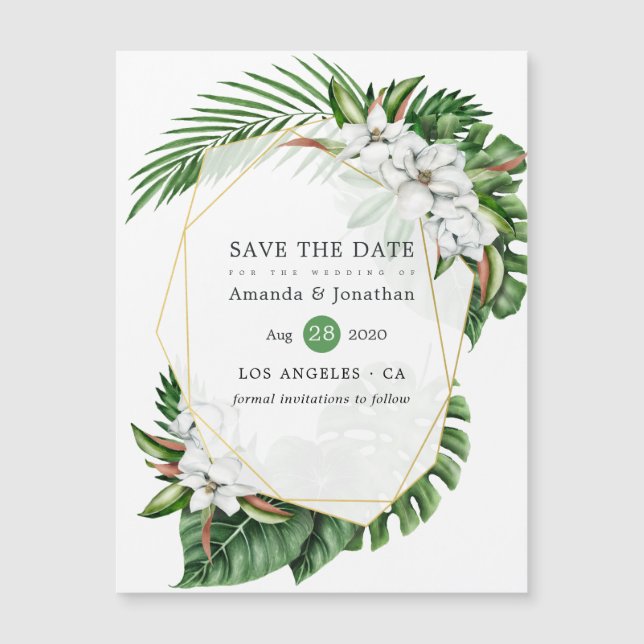 Tropical Floral Beach Wedding Save the Date (Front)