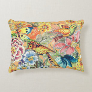 Tropical Floral Bird Butterfly Oriental Peach Decorative Cushion