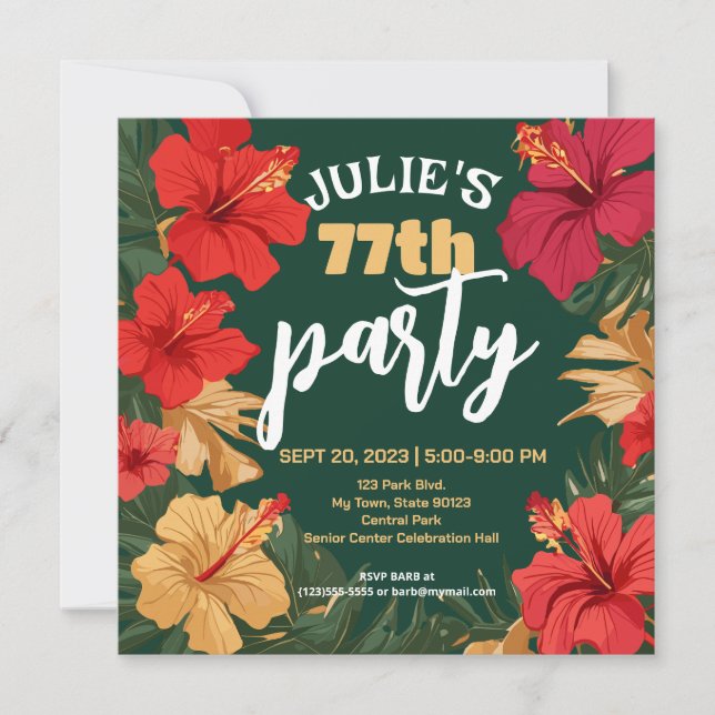 Tropical Floral Birthday Invite Customisable (Front)
