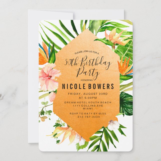 Tropical Floral Birthday Party Invitation (Front)