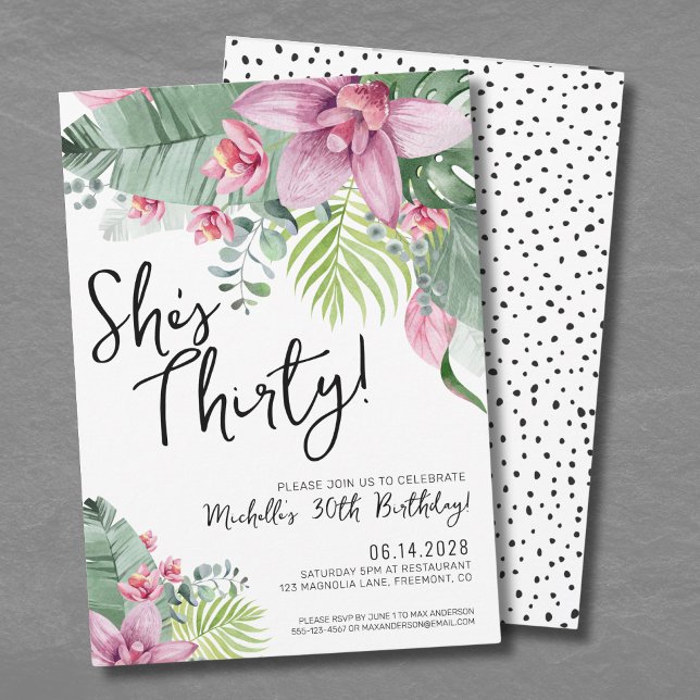 Tropical Floral Birthday Party Invitation (Thirty Tropical Floral 30th Birthday Invitation )
