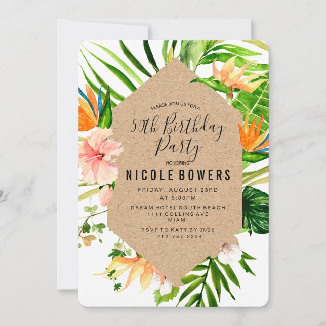 Tropical Floral Birthday Party Invitation (Front)
