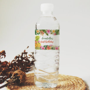 Tropical Floral Birthday Water Bottle Label