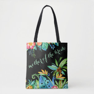 Tropical Floral Black Mother of the Bride Tote Bag