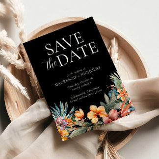 Tropical Floral Black Save the Date Invitation