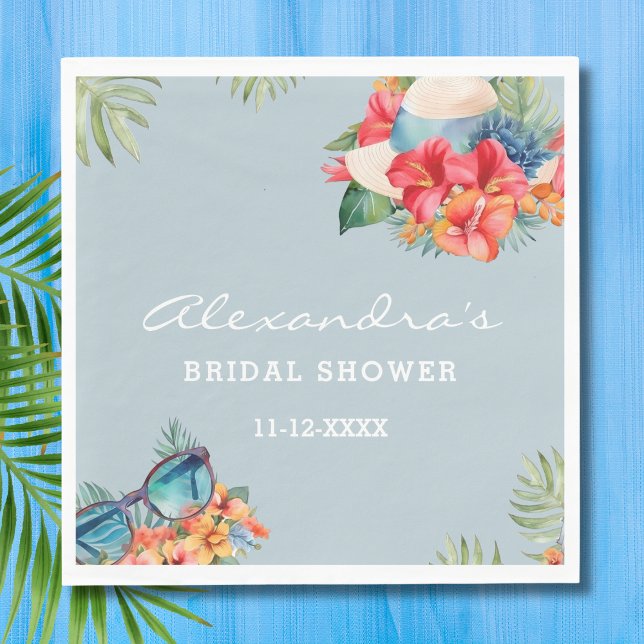Tropical Floral Blue Beach Bridal Shower Napkin (Creator Uploaded)