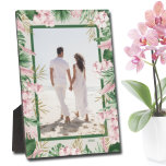 Tropical Floral Border Frameless Photo Plaque<br><div class="desc">Tabletop plaque with a built-in easel features your favourite photo accented with beautiful watercolor tropical flowers and greenery on ANY COLOR BACKGROUND. CHANGE the date to the current year or you can delete it or add more information. Great as a gift or to display your favourite photo in your own...</div>