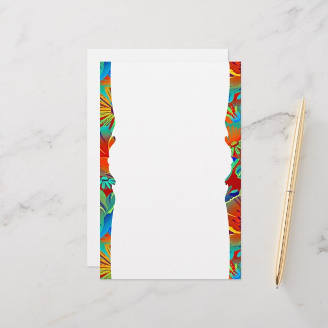 Tropical floral border stationery (Front/Back In Situ)