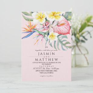 Tropical Floral Botanical Blush Pink Wedding Invitation
