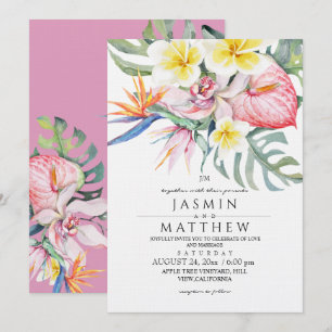 Tropical Floral Botanical Hot Pink Wedding  Invitation