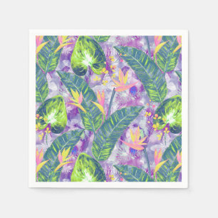 Tropical floral, Botanical, lilac, green, pink, fl Napkin