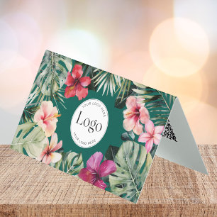 Tropical Floral Botanical Logo QR Code Folded Business Card