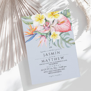 Tropical Floral Botanical Navy Blue Wedding Invitation