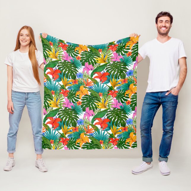 TROPICAL FLORAL BOTANICAL PATTERN FLEECE BLANKET (In Situ)