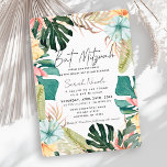 Tropical Floral & Botanical Plants Bat Mitzvah Invitation<br><div class="desc">This chic bat mitzvah invitation features a white background with tropical flowers such as hibiscus,  and leaves in watercolor. The reverse side features a light beige background with tropical floral patterns. Personalise it for your needs. You can find matching products at my store.</div>