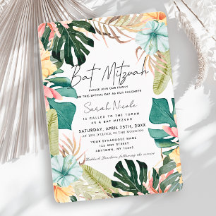 Tropical Floral & Botanical Plants Bat Mitzvah Invitation