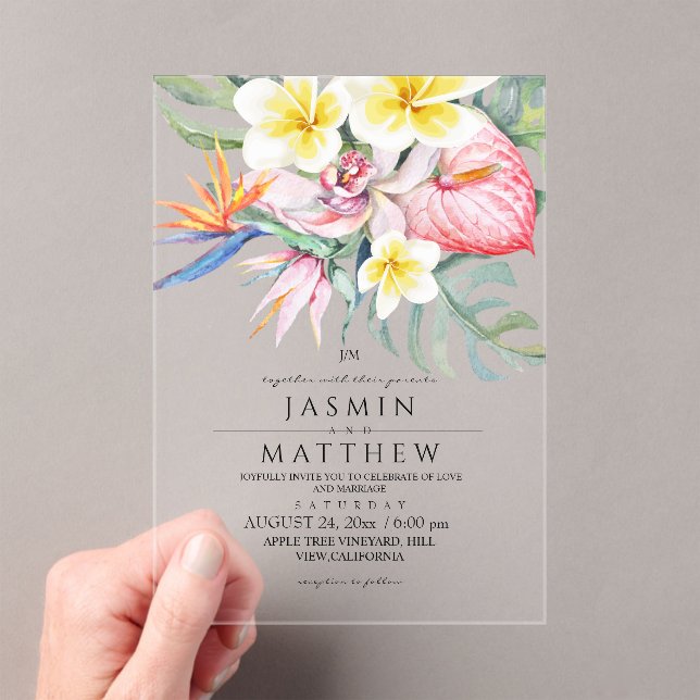  Tropical Floral Botanical Wedding Acrylic Invitations (Insitu (Handheld))