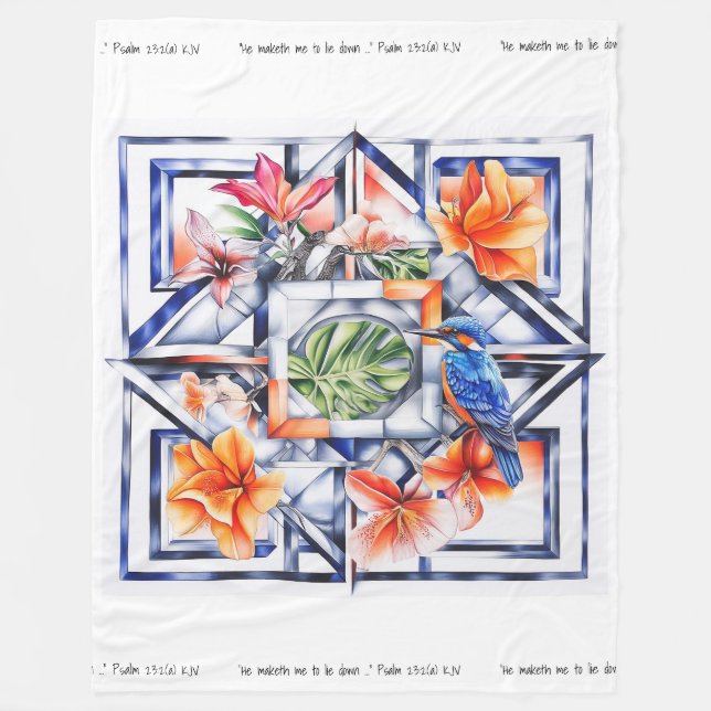 Tropical Floral, Botanical with Bird Fleece Blanket (Front)