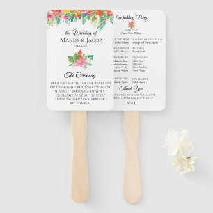 Tropical Floral Bouquet Wedding Program Hand Fan